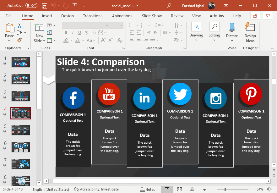 Social media comparison slide - infographic comparing different social media networks