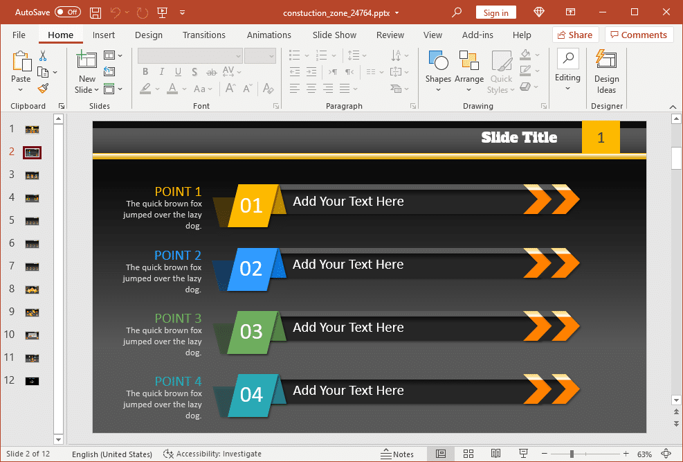 Construction zone template