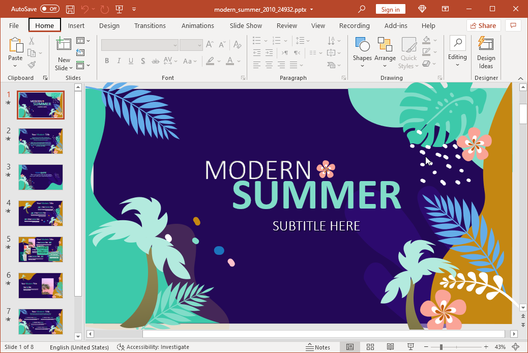 Animated modern summer PowerPoint template