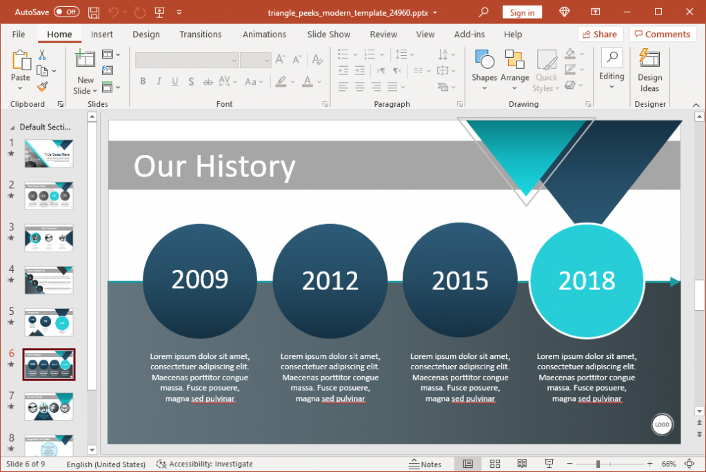 Powerpoint Design Over Time Animated Triangle Peeks Modern Design PowerPoint Template