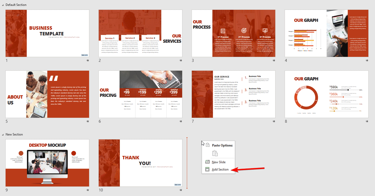 Organize Slides in Section with Slide Sorter