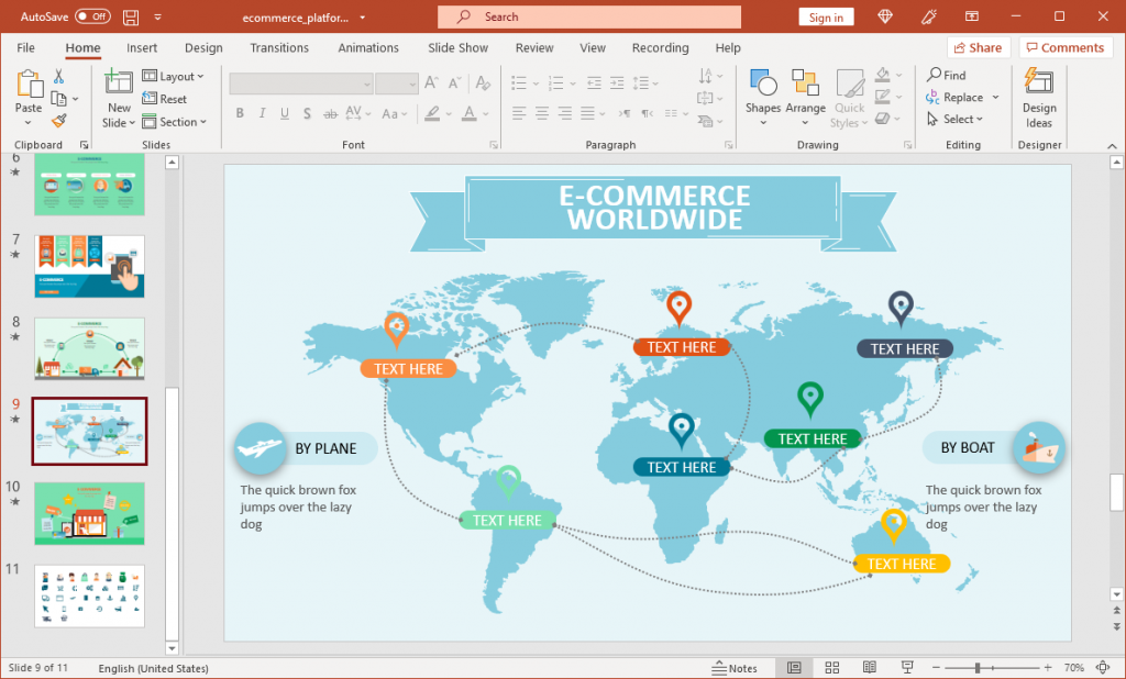 Ecommerce-worldwide Example of World Map in an e-commerce presentation template