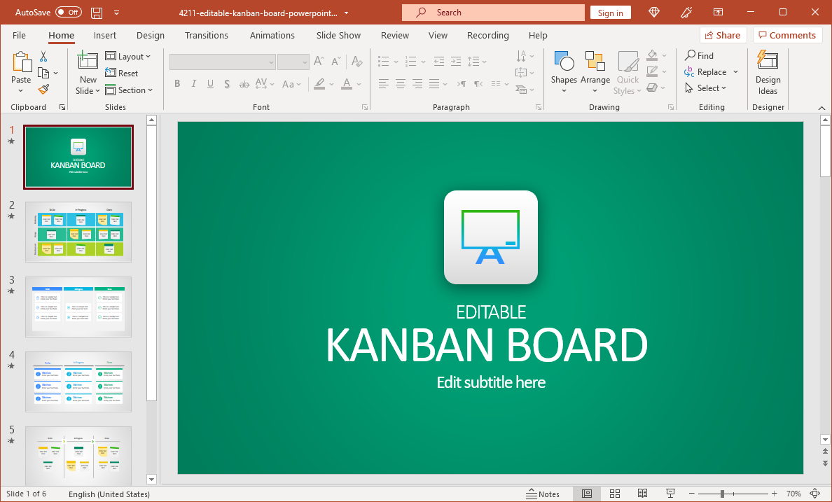 1. Editable Kanban Board PowerPoint Template