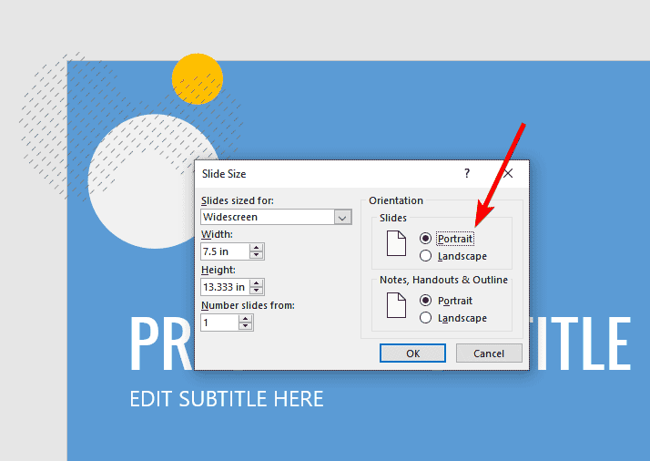 Change PowerPoint Slide design to Portrait instead of Landscape