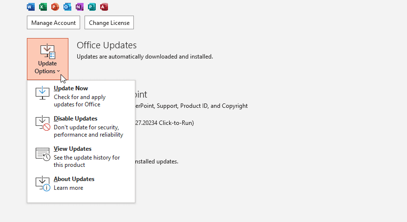 Update PowerPoint Now and check PowerPoint version