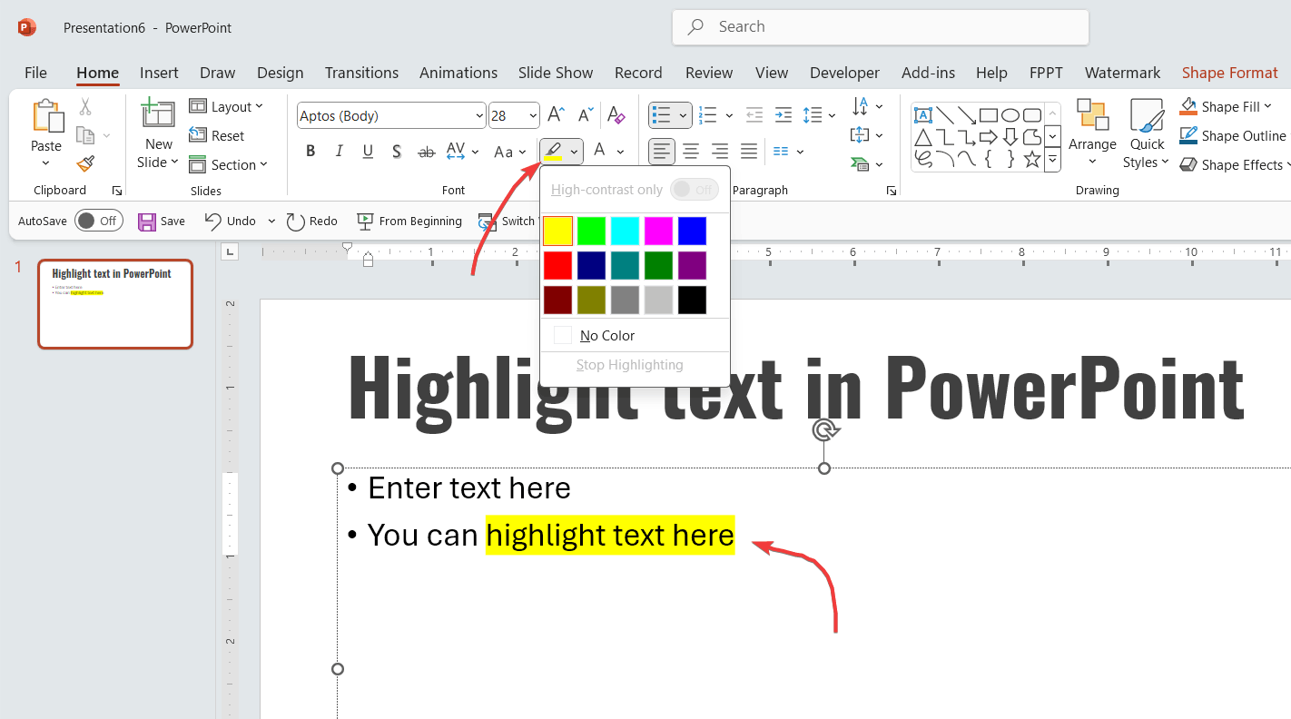 How to Highlight text in PowerPoint with yellow highlighter