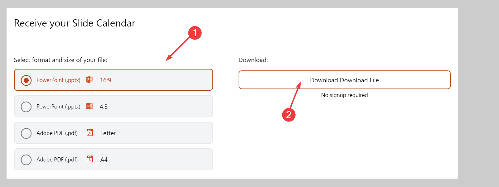 Download calendar files in multiple formats (PDF, PPTX and more).