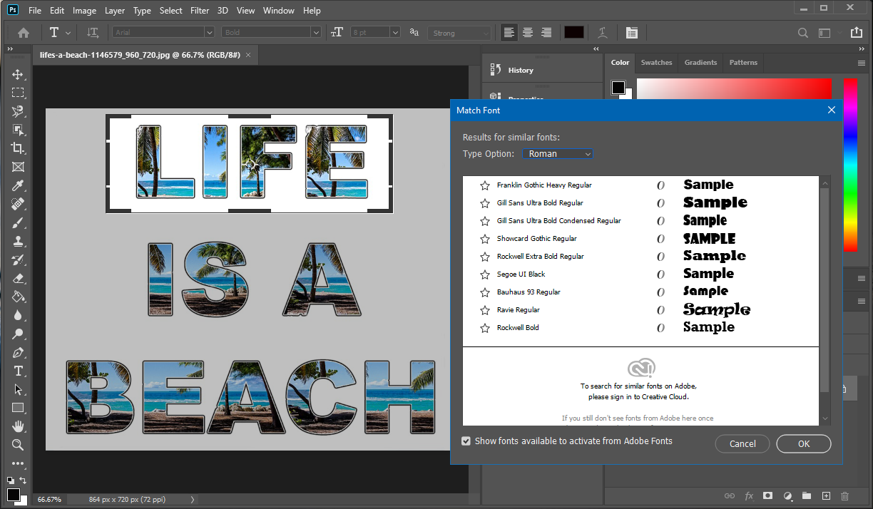 Find the font from an image in Adobe Photoshop