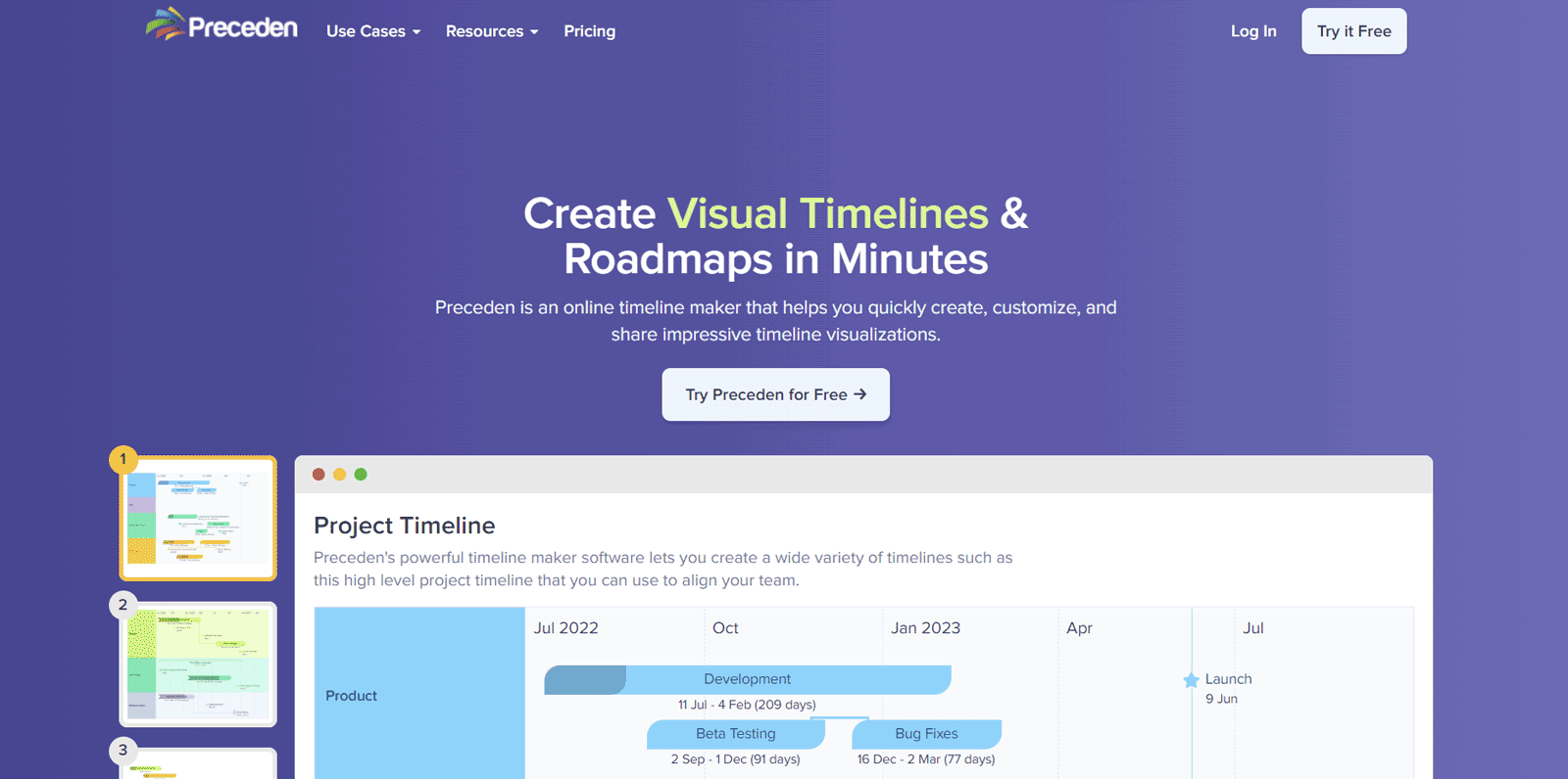 Preceden Homepage - A Visual Timeline generator tool