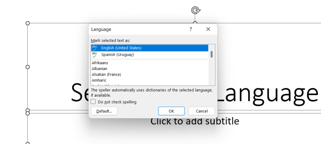 How to change language in PowerPoint to English or Spanish