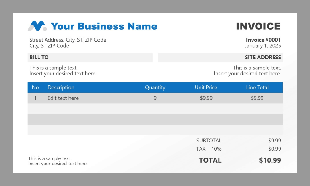 Invoice template design for PowerPoint and Google Slides by SlideModel