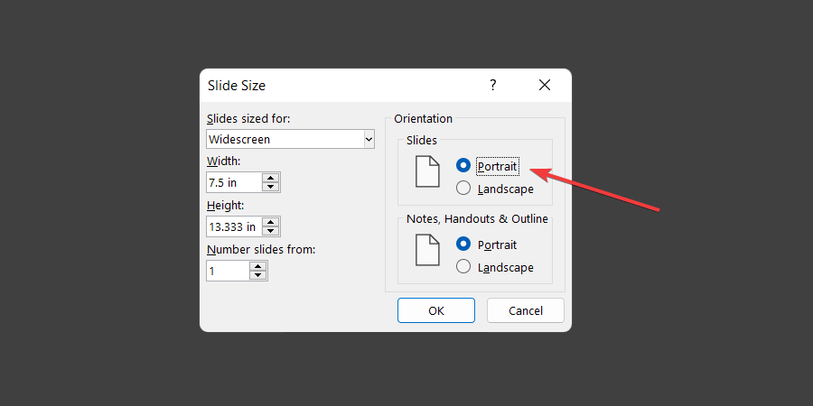 Change the slides to vertical in PowerPoint