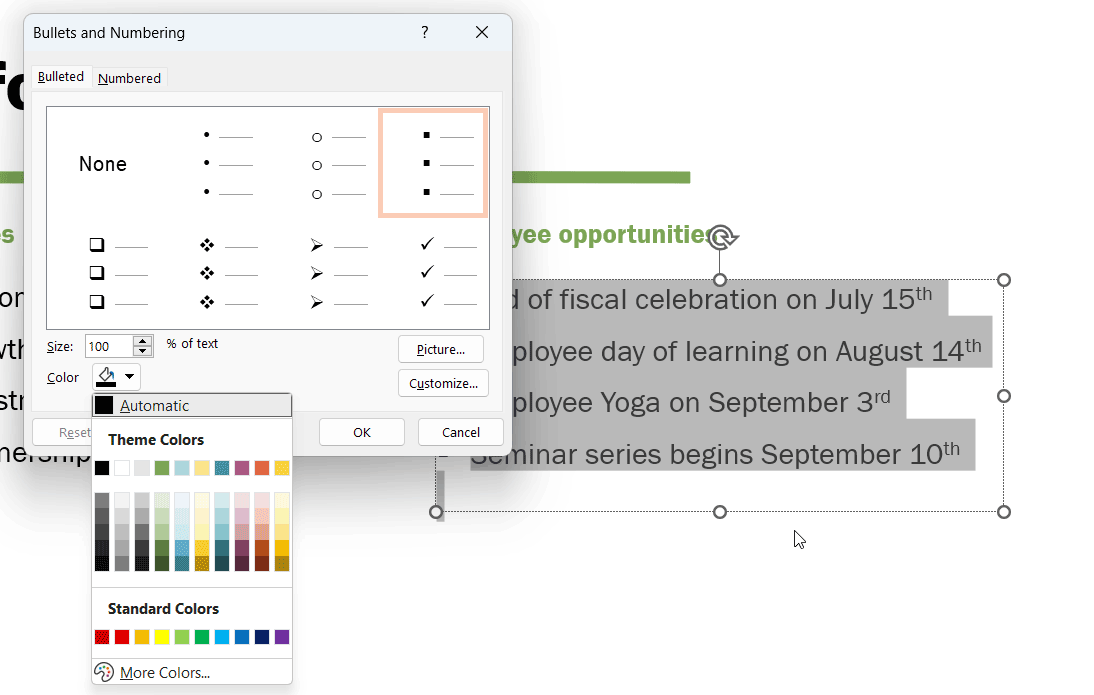 How to change the color of bullet points in powerpoint 