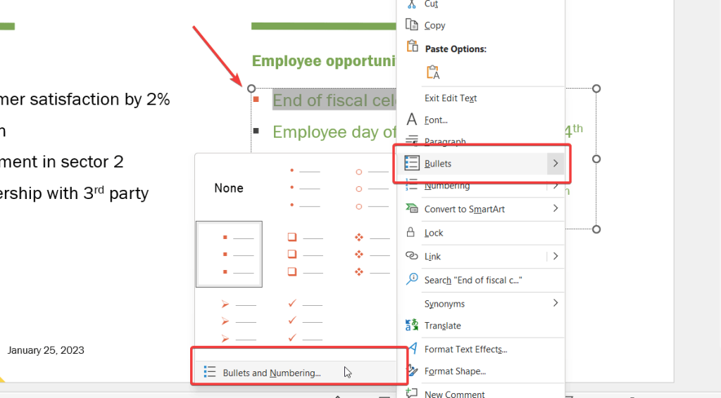 Customize the color of a single bullet point in PowerPoint