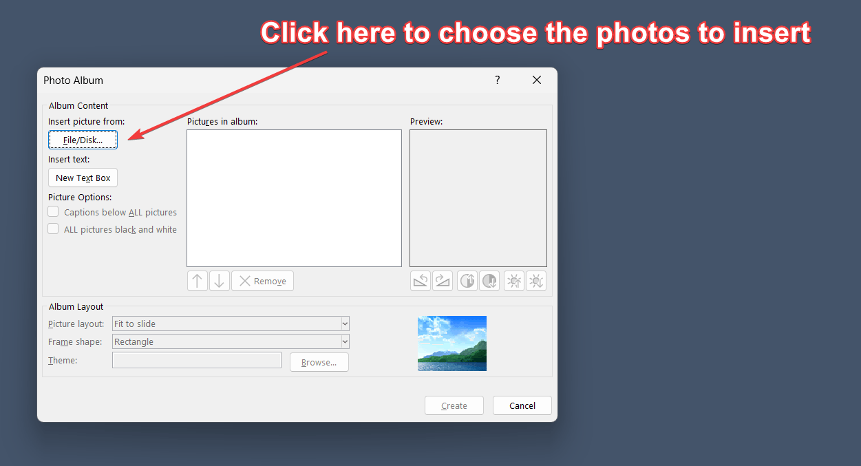 Insert multiple photos into PowerPoint