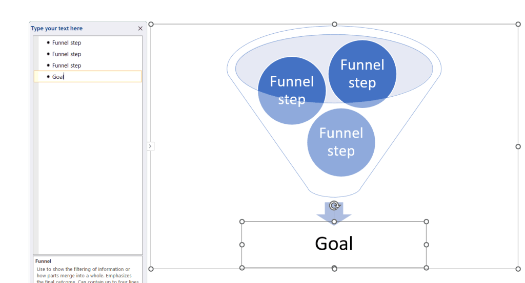 How to add funnel steps to a SmartArt funnel graphic in PowerPoint