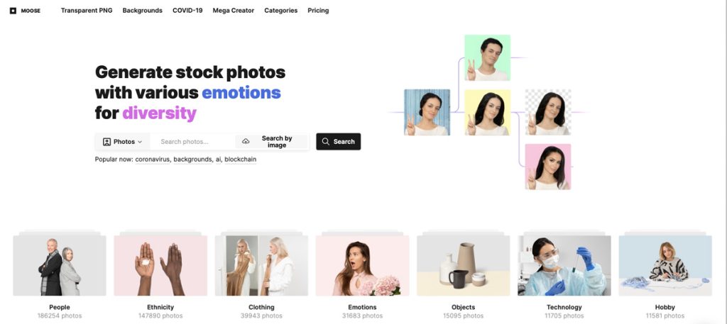Moose - Generate stock photos with various emotions for diversity