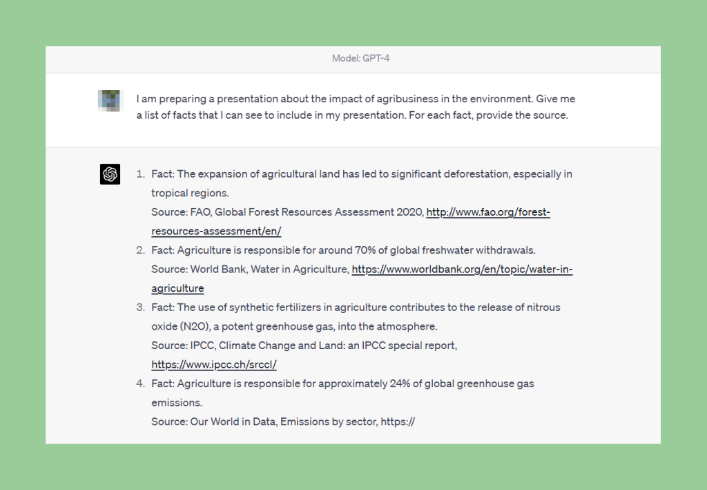 Example of ChatGPT used to brainstorm some statistics and facts to use in a presentation