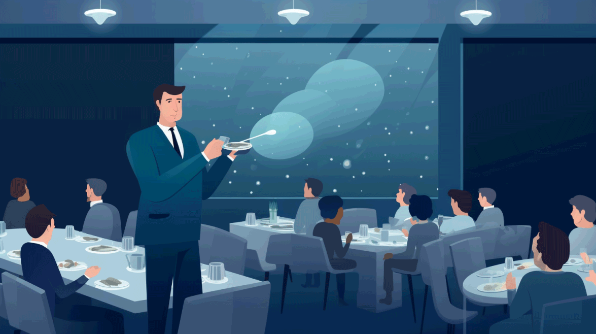 How to Host a PowerPoint Night? PowerPoint Night Ideas - Illustration depicting a meeting in a PowerPoint night party with a group of people in a dining.