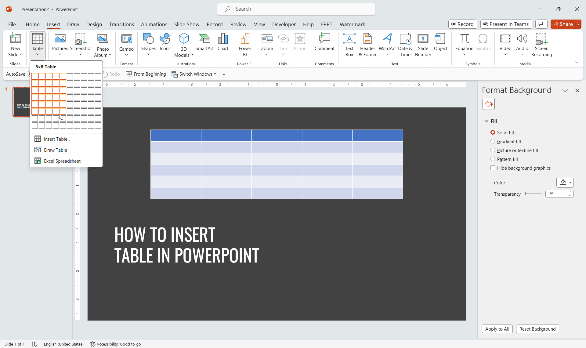 How to Insert a PowerPoint Table in your presentation slides