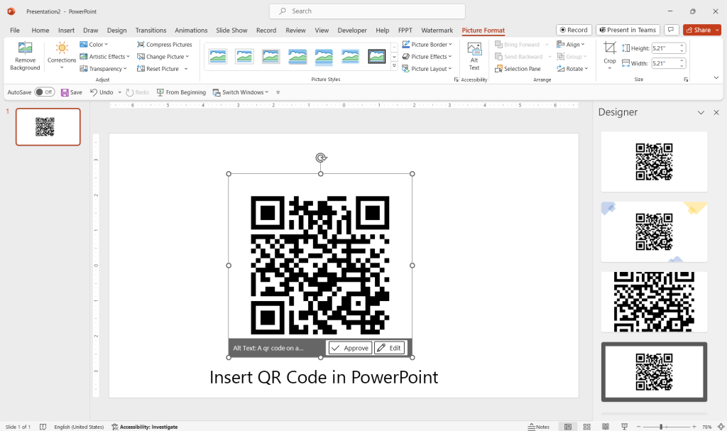 Insert a QR Code in PowerPoint