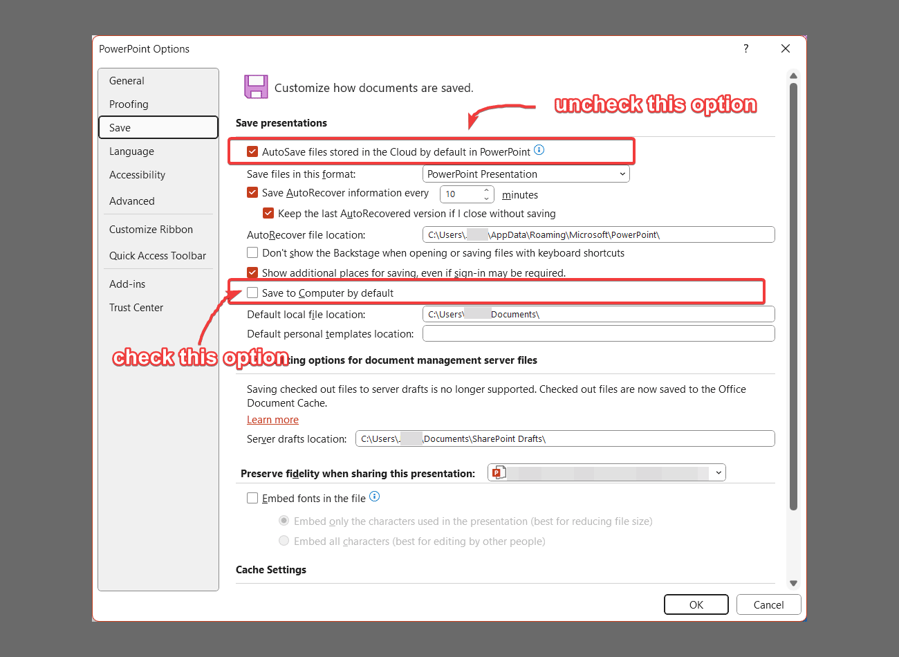 How to Stop PowerPoint from saving into OneDrive by default