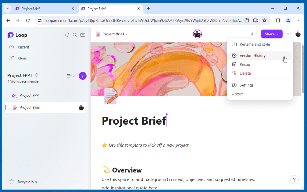 Microsoft Loop Project Example Microsoft Loop: Think, Plan and Create Together