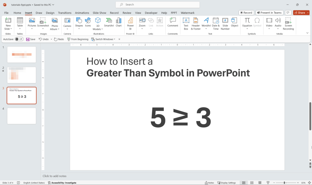 How to Insert a Greater Than Symbol in PowerPoint