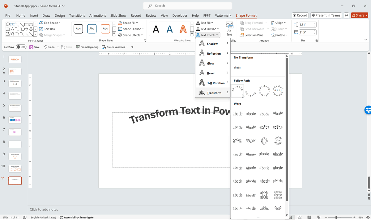 Example of Text Transform in PowerPoint
