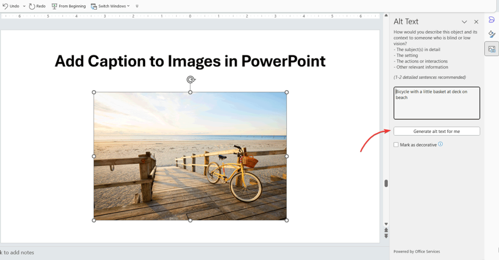 Generate the Alt text automatically in PowerPoint