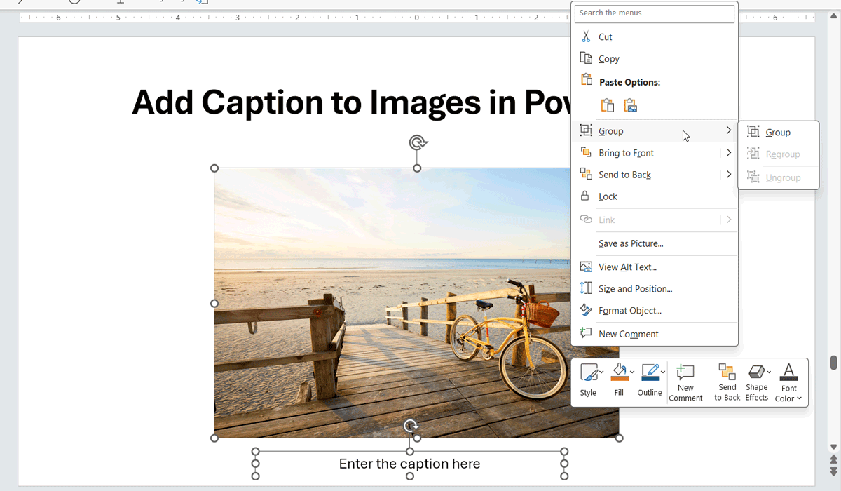 Example of Caption for image in PowerPoint