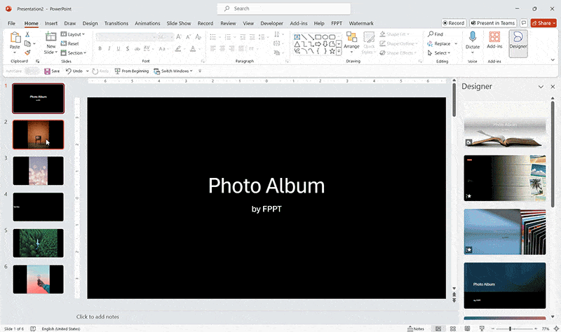 Example of Photo album created in PowerPoint