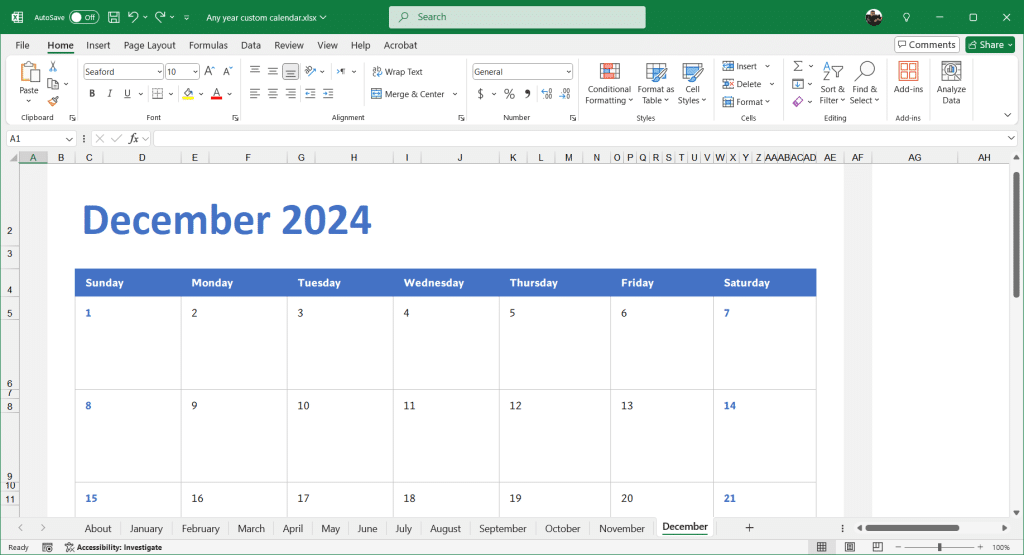 Free Excel Calendar 2024 Template