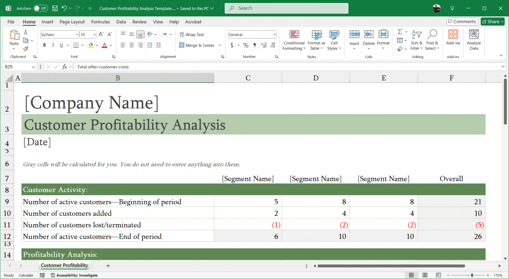 Free Customer Profitability Analysis Template for Excel