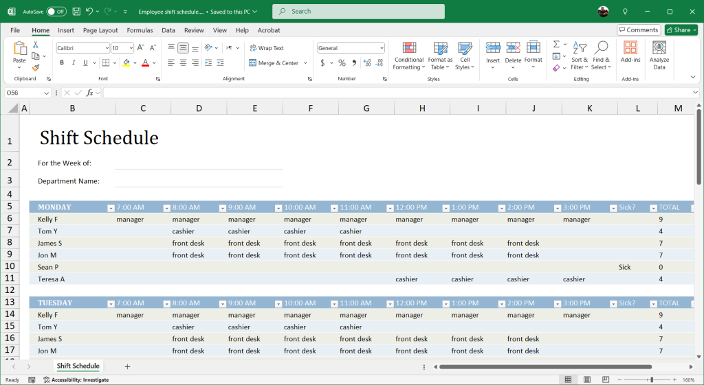 Free Weekly Employee Shift Template for Excel