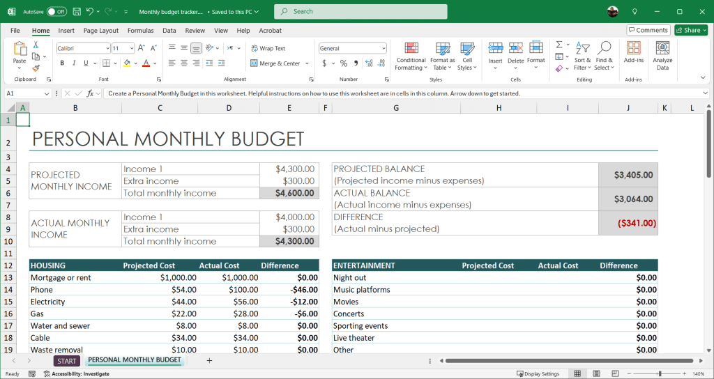 Free Excel Budget Template