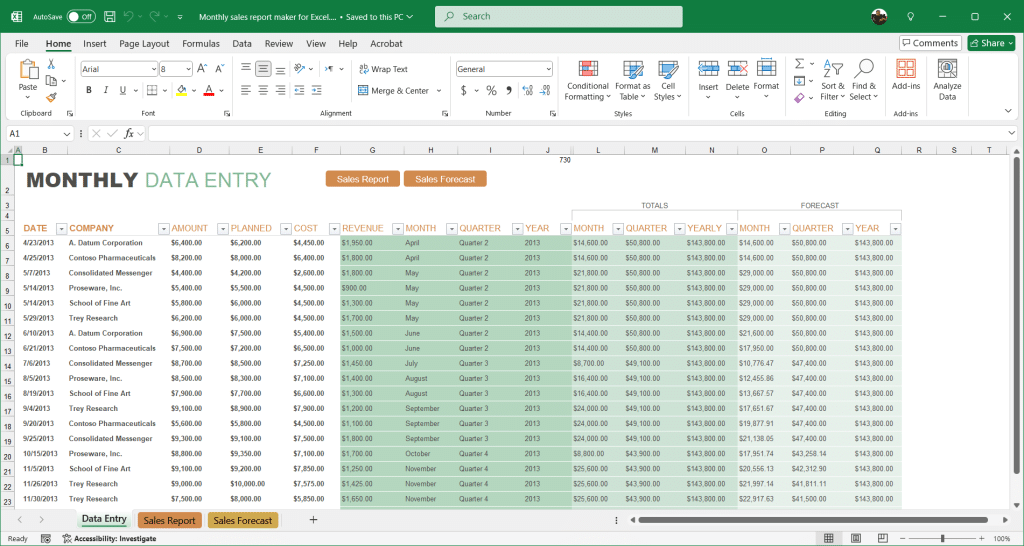 Free Monthly Sales Report and Forecast Template for Excel