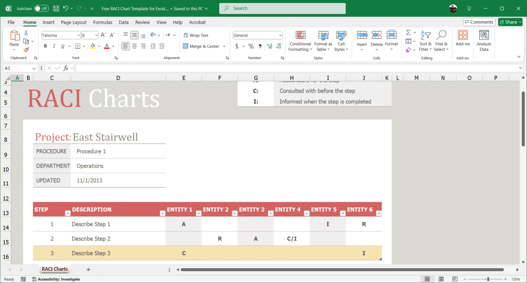 Free RACI Chart Template for Excel