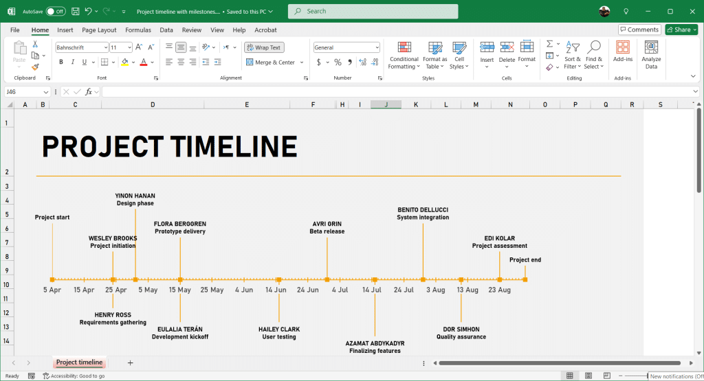 Free Timeline Excel Template