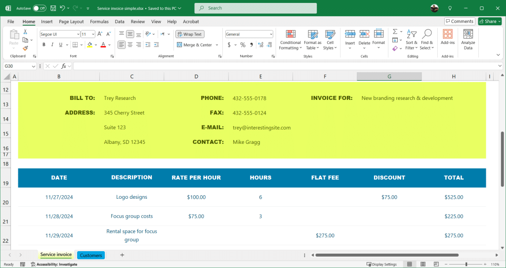 Free Invoice Template for Excel