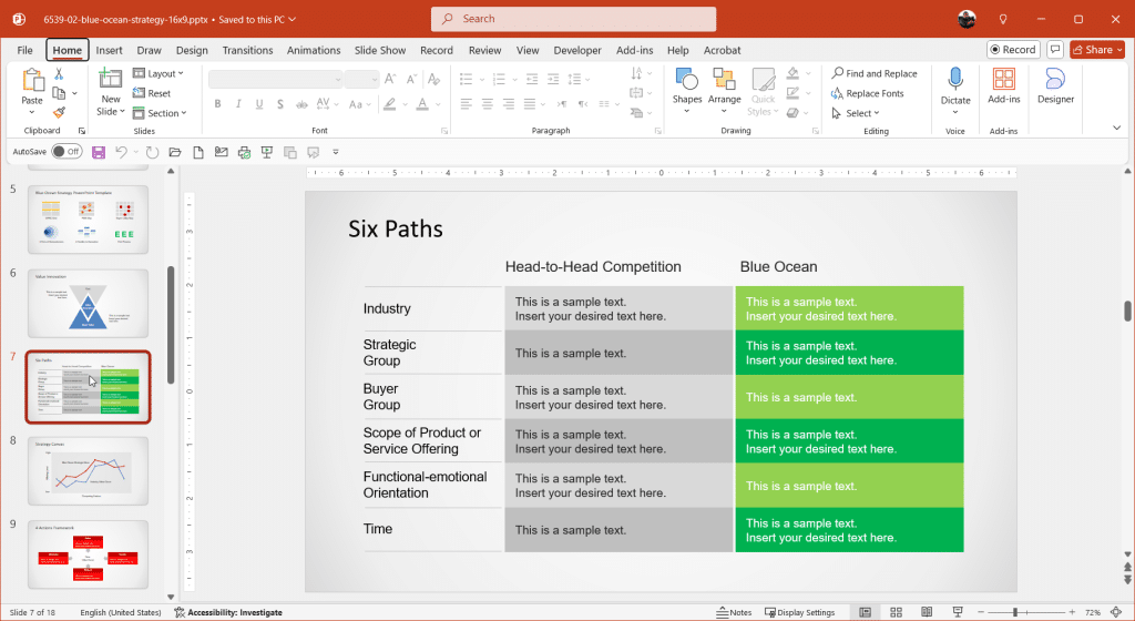 Example of Six Paths Slide Design for PowerPoint