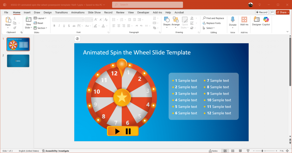 Animated spin the wheel template for PowerPoint