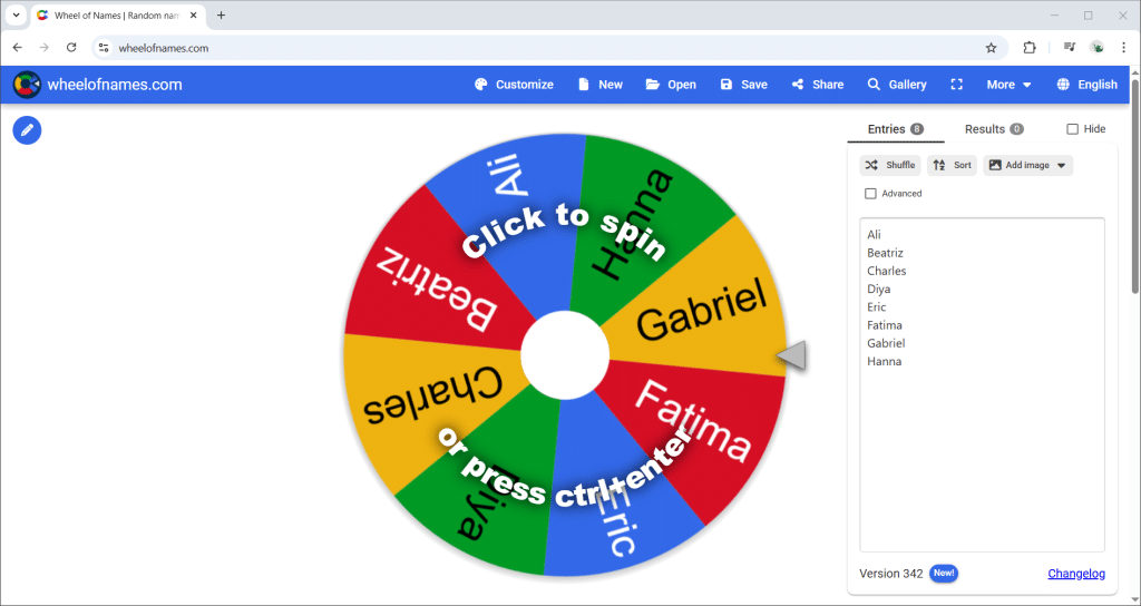 Wheel of name spin wheel tool online